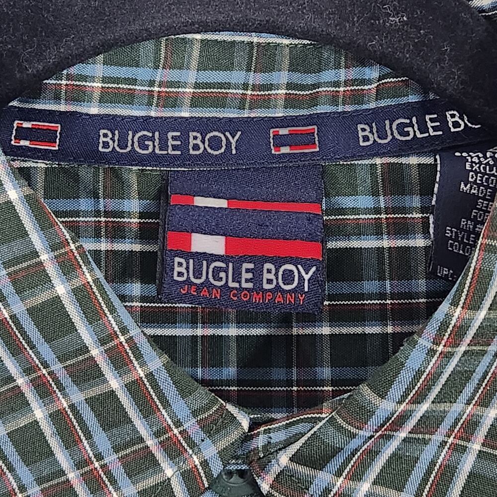 Vintage 2002 Bugle Boy Shirt Men's Size S Green Blue Plaid Sleeve Button Up Y2K - Picture 7 of 11